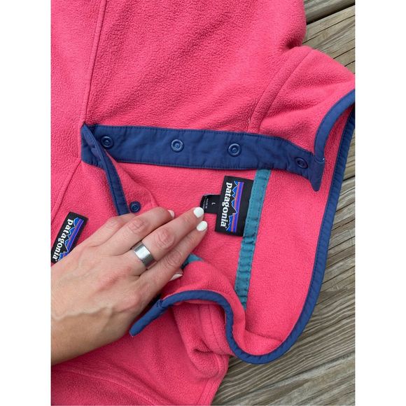 Patagonia Micro D Snap-T Fleece Pink / Blue Trim Pullover Sweatshirt, Size Large - Picture 5 of 16